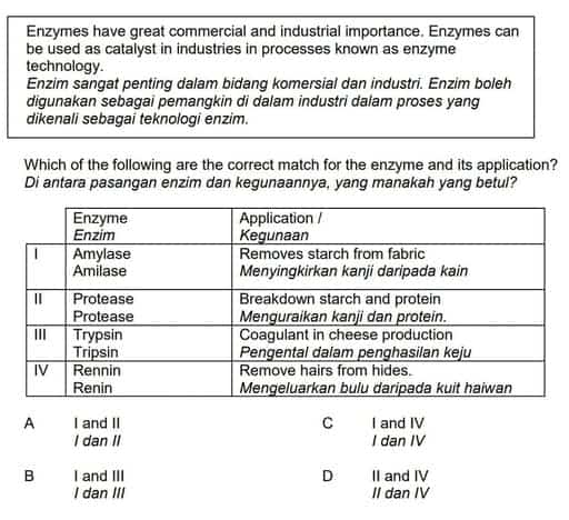 SPM Biology paper 1 Sample Question